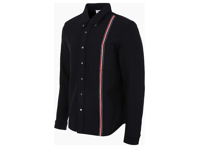 Thom Browne Giacca Camicia in Cotone Maglia a Righe Navy - vista 3