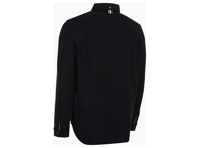 Thom Browne Giacca Camicia in Cotone Maglia a Righe Navy - vista 5