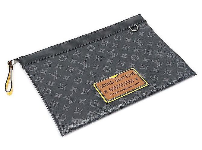 Louis Vuitton Pochette Discovery GM Clutch in canvas Monogram Eclipse - vista 3