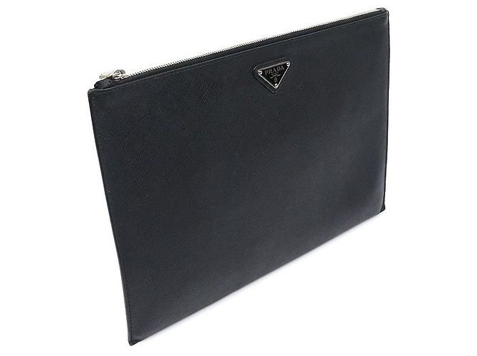 Prada Pochette Black Saffiano Triangle Logo - vue 2