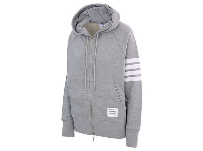 Thom Browne Felpa con cappuccio e zip a righe diagonali classiche - vista 3