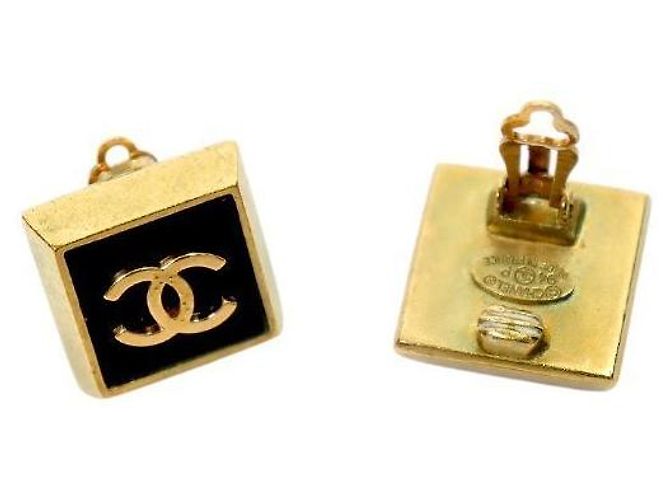 Chanel Orecchini CC quadrati neri e oro - vista 4