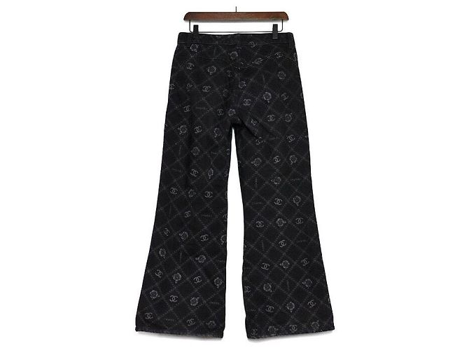 Chanel Pantalones de denim para mujer Black Cotton Workshop CC Camellia Print - vista 4