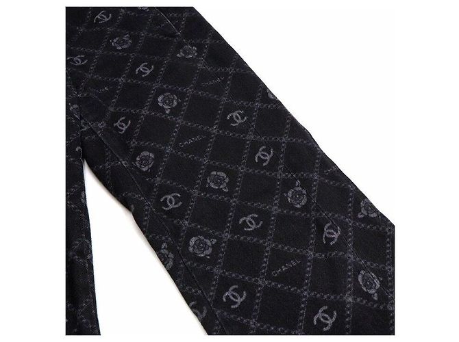 Chanel Pantalones de denim para mujer Black Cotton Workshop CC Camellia Print - vista 7