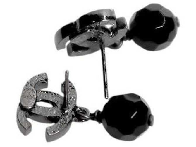 Chanel Orecchini CC a goccia con perline nere - vista 4