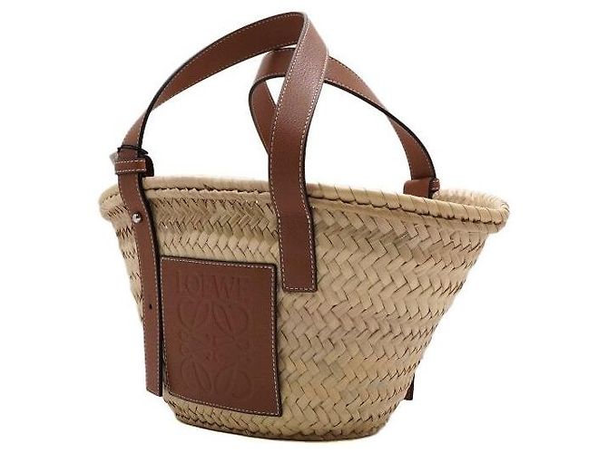 Loewe Borsa Tote Piccola a Cesto in Raphia Marrone - vista 2