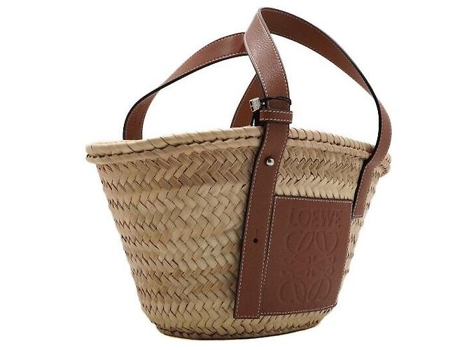 Loewe Borsa Tote Piccola a Cesto in Raphia Marrone - vista 3