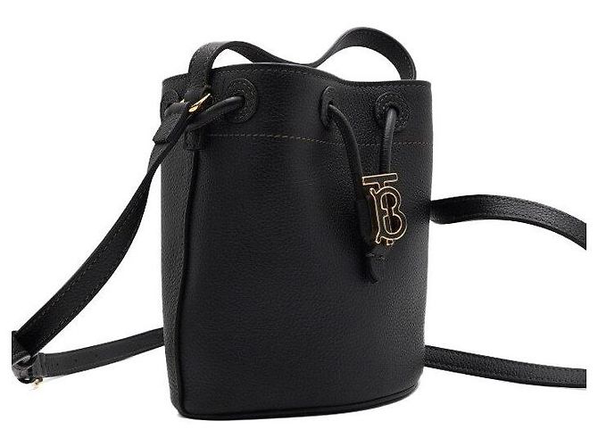 Burberry Mini borsa bucket in pelle nera - vista 3