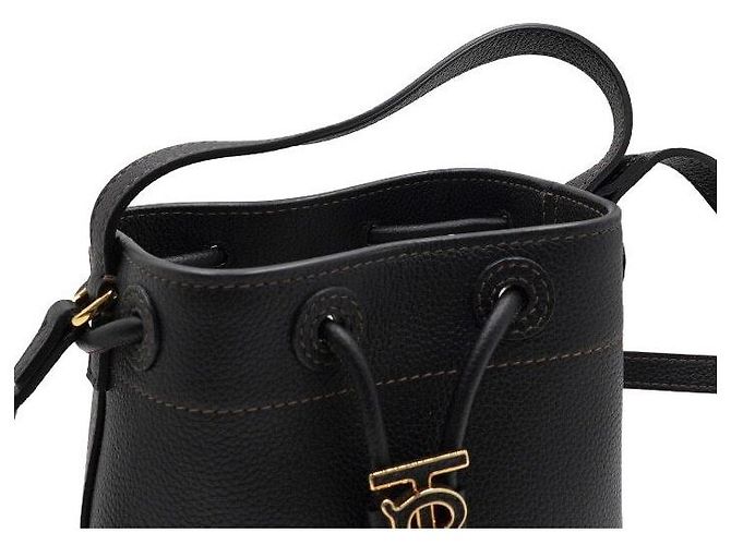 Burberry Mini borsa bucket in pelle nera - vista 8