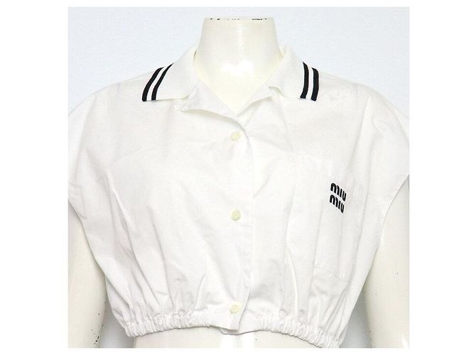 Miu Miu Weißes Popeline-Crop-Hemd für Damen mit Bündchen - Ansicht 2