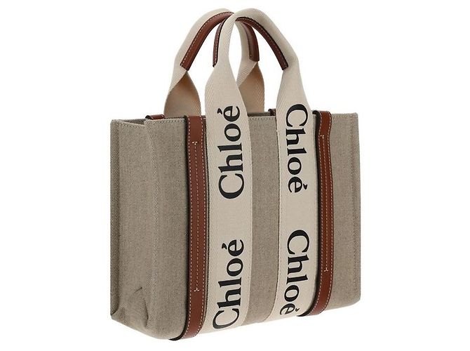 Borsa Woody Canvas Tote Chloé marrone - vista 3