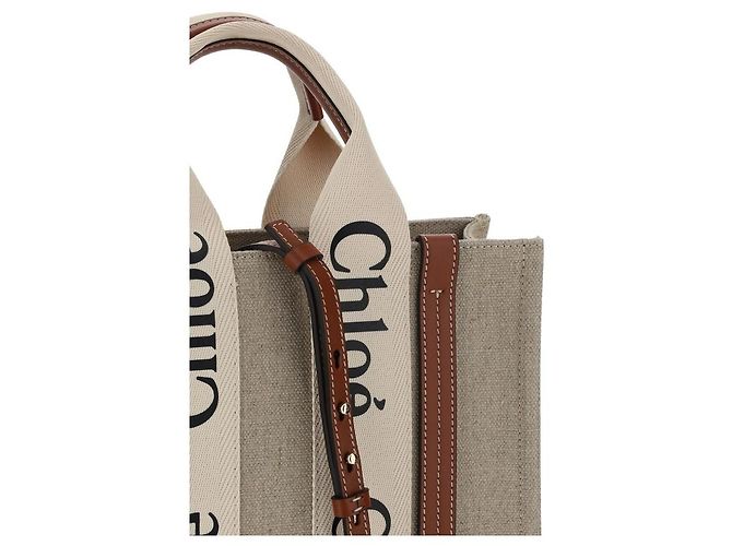 Borsa Woody Canvas Tote Chloé marrone - vista 4