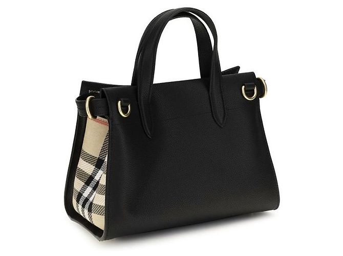 Borsa Burberry Cotswolds Check Top Handle Nera - vista 3