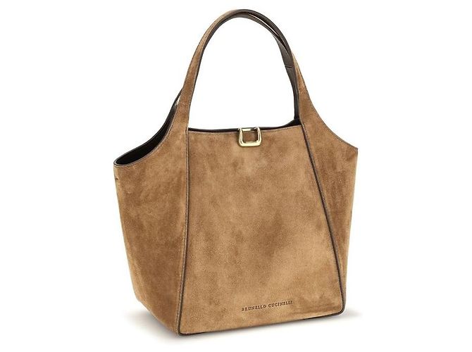 Brunello Cucinelli Borsa a secchiello Bos Taurus in pelle di vitello beige - vista 2