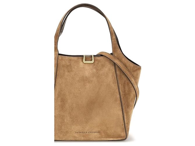 Brunello Cucinelli Borsa a secchiello Bos Taurus in pelle di vitello beige - vista 4