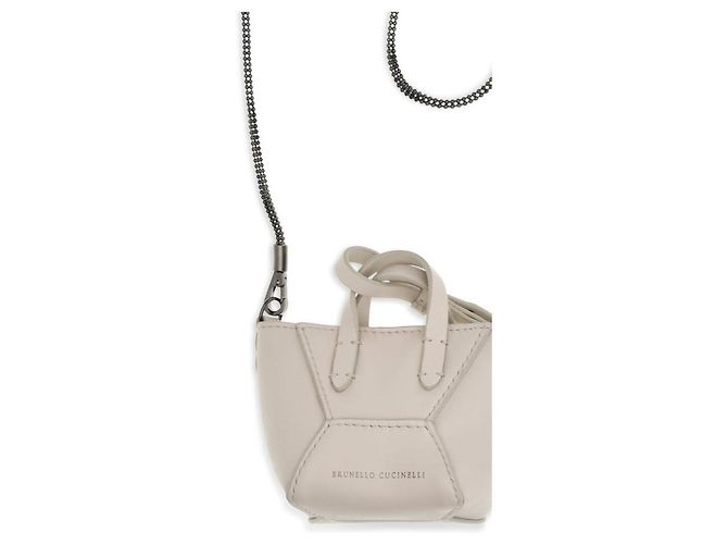 Brunello Cucinelli Borsa a tracolla Bos Taurus in pelle di vitello beige - vista 3