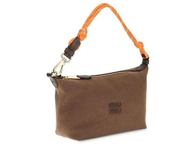 Miu Miu Borsa a tracolla in cotone marrone - vista 2