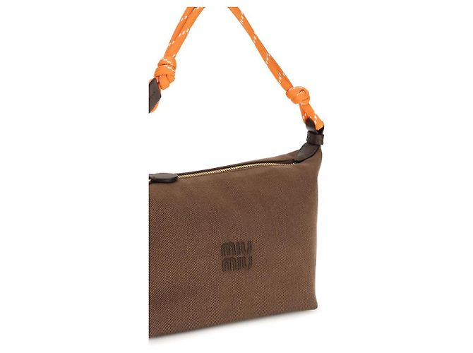 Miu Miu Borsa a tracolla in cotone marrone - vista 4