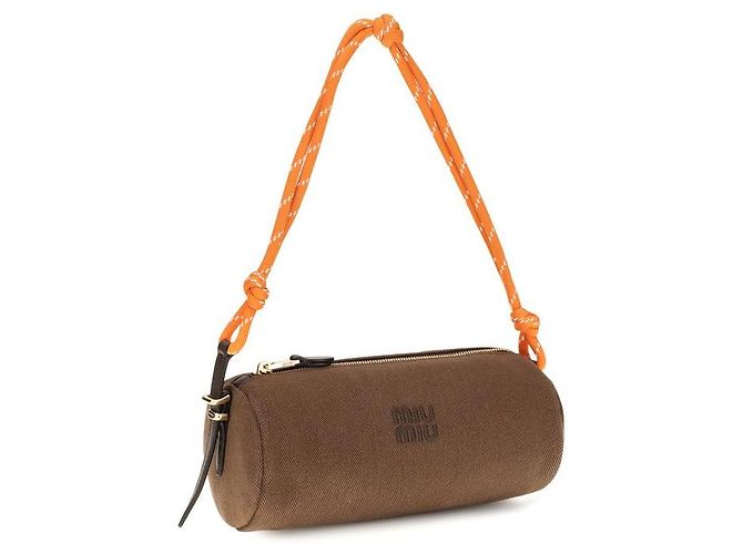 Miu Miu Borsa a tracolla in cotone marrone - vista 2