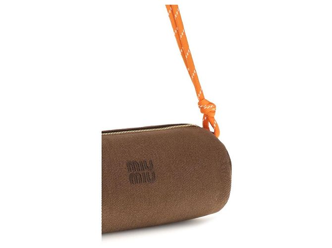 Miu Miu Borsa a tracolla in cotone marrone - vista 4