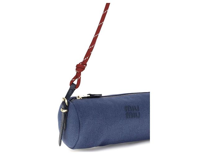 Miu Miu Borsa a tracolla in cotone blu - vista 4