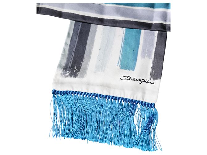 Dolce & Gabbana Foulard in seta a righe multicolore con frange - vista 2