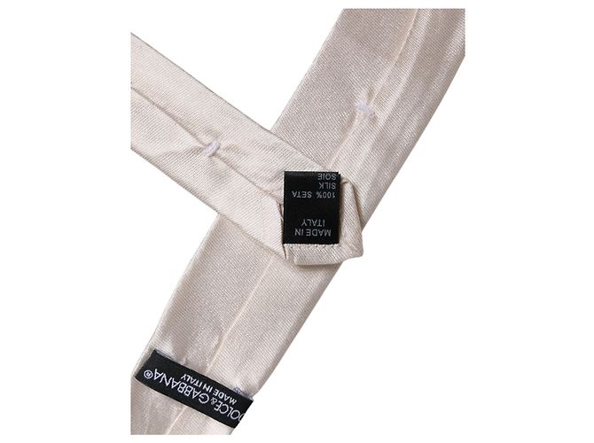 Dolce & Gabbana White Solid Silk Adjustable Necktie Tie - view 5