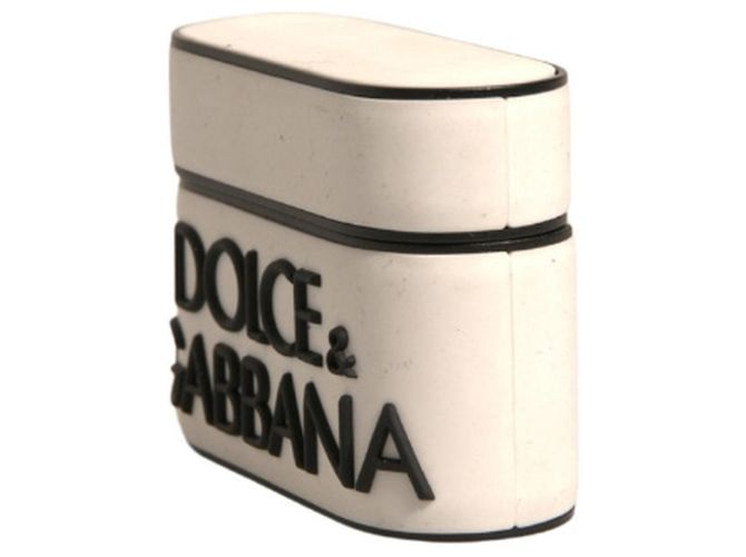 Dolce & Gabbana Custodia Airpods in PVC bianco con placca logo embossed - vista 2