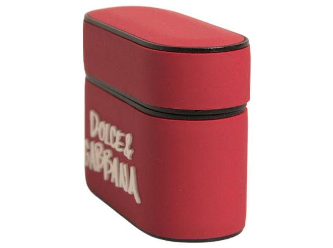 Dolce & Gabbana Custodia Airpods in PVC rosso con placca logo embossed - vista 2