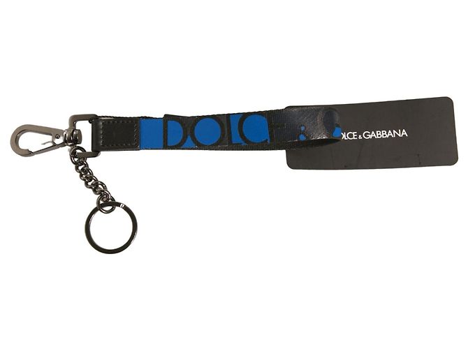 Dolce & Gabbana Blue Logo Polyester Silver Brass Holder Keychain Keyring - view 2