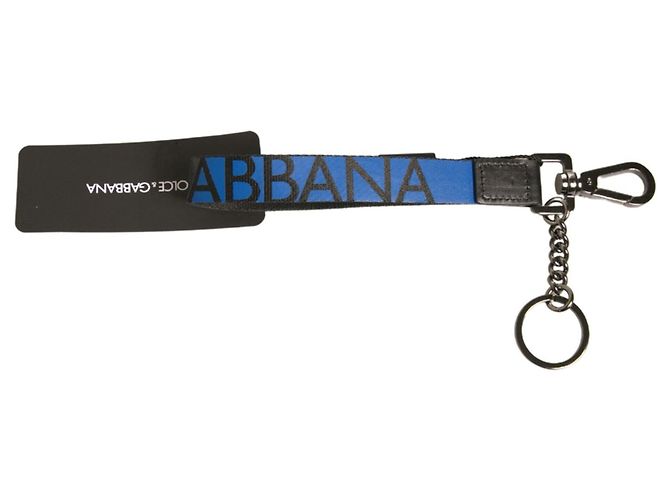Dolce & Gabbana Blue Logo Polyester Silver Brass Holder Keychain Keyring - view 3