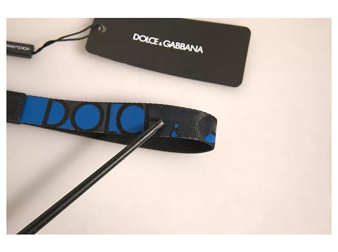 Dolce & Gabbana Blue Logo Polyester Silver Brass Holder Keychain Keyring - view 4