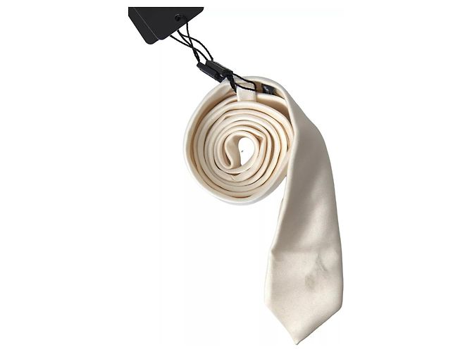 Dolce & Gabbana Cravatta classica da uomo in seta satinata Off White - vista 5