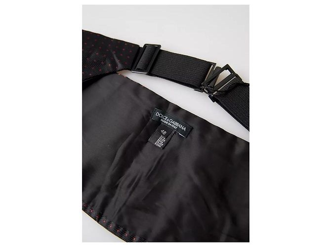 Dolce & Gabbana Fascia Cummerbund da Smoking in Seta Nera a Pois - vista 3