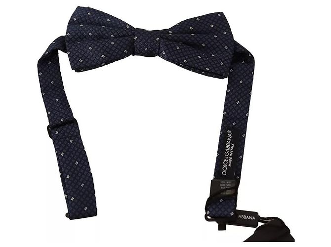 Dolce & Gabbana Blue Patterned Silk Adjustable Neck Bow Tie Men - view 3