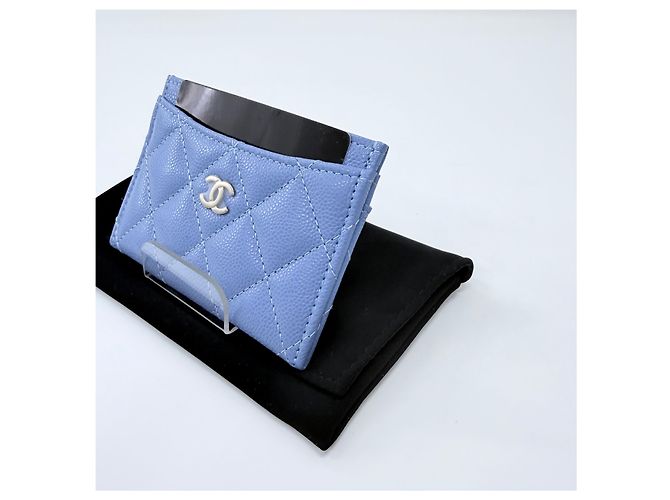 Chanel Tarjetero cartera Classic Caviar Silver Blue - vista 3