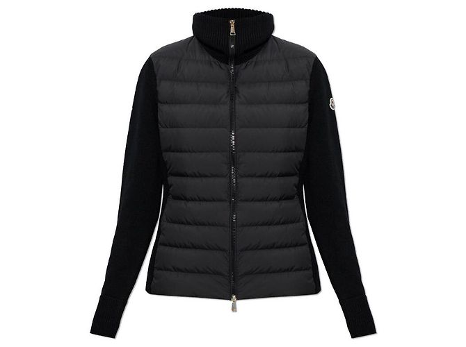 Moncler Cardigã de Lã com Zíper e Acolchoado para Mulher Preto - vista 2