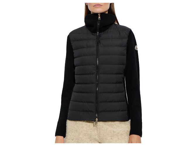 Moncler Cardigã de Lã com Zíper e Acolchoado para Mulher Preto - vista 3