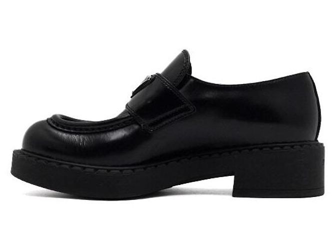 Prada Black Leather Triangular Logo Brushed Women's Loafers - view 4