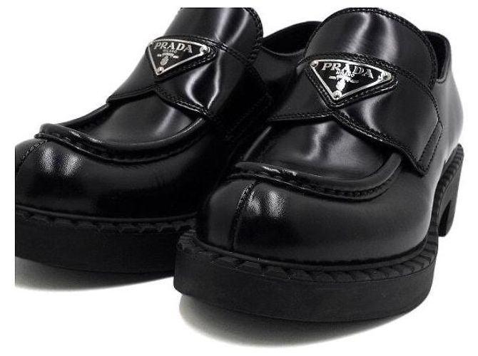 Prada Black Leather Triangular Logo Brushed Women's Loafers - view 5