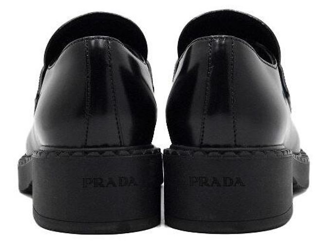 Prada Black Leather Triangular Logo Brushed Women's Loafers - view 7