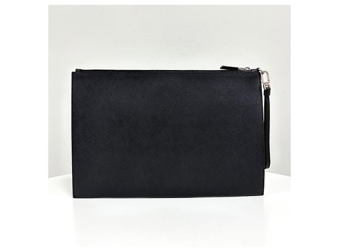 Prada Clutch in Saffiano con logo triangolare e tracolla Nero - vista 3