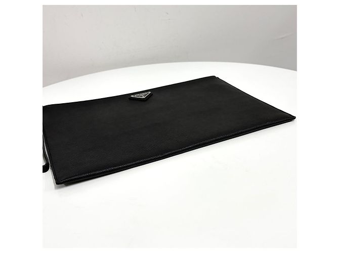 Prada Clutch in Saffiano con logo triangolare e tracolla Nero - vista 6