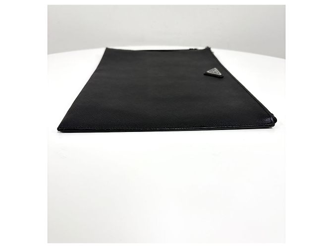 Prada Clutch in Saffiano con logo triangolare e tracolla Nero - vista 7