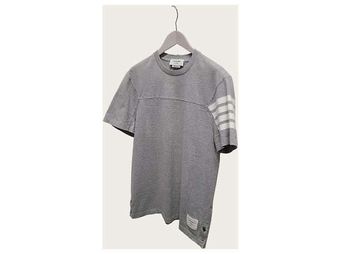 Thom Browne Grau gestreiftes Jersey T-Shirt mittlerer Gewichtsklasse - Ansicht 2