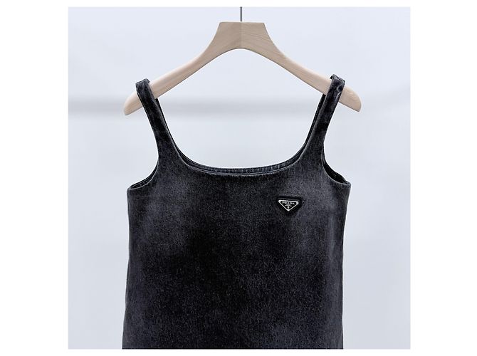 Prada Washed Denim Mini-Kleid Schwarz - Ansicht 2