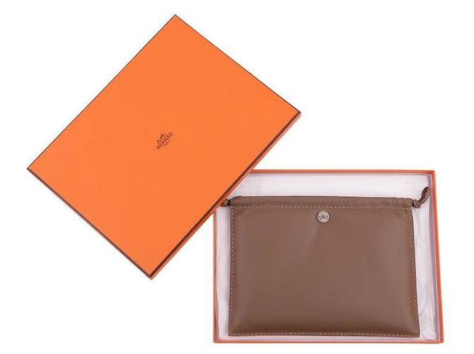 Pochette Hermès Beige in Agnello Milo e Pelle Swift - vista 8
