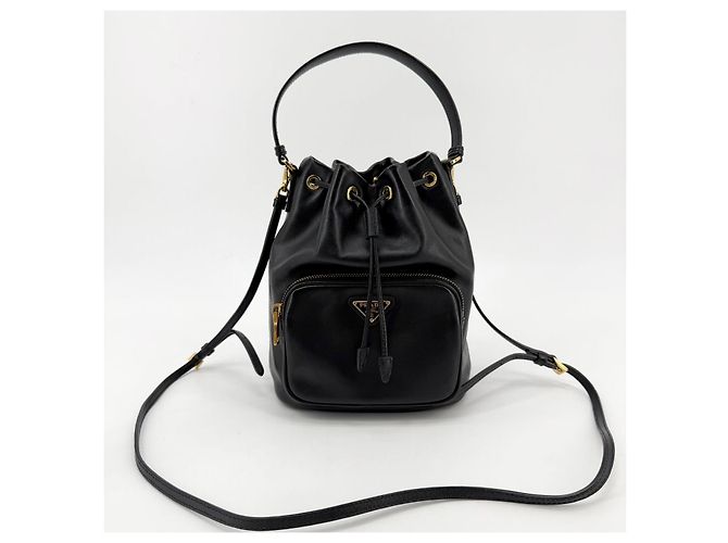 Borsa a secchiello Prada in pelle marrone - vista 3