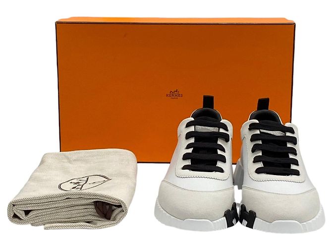 Hermès Bouncing Sneakers Blanc White Leather Black - vista 3