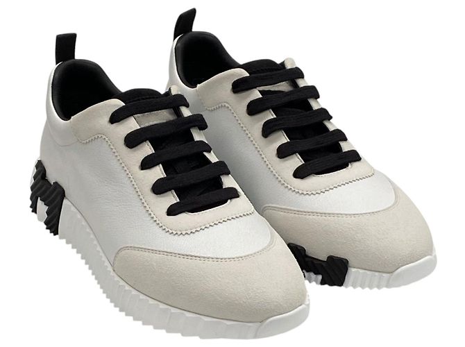 Hermès Bouncing Sneakers Blanc White Leather Black - vista 4